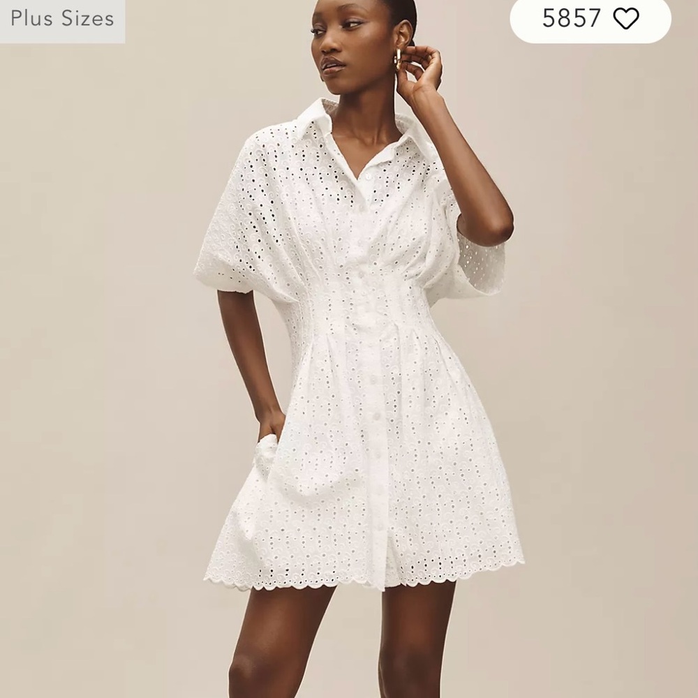 NWT Anthropologie Exquise The Tobie Eyelet Mini Shirt Dress Small White